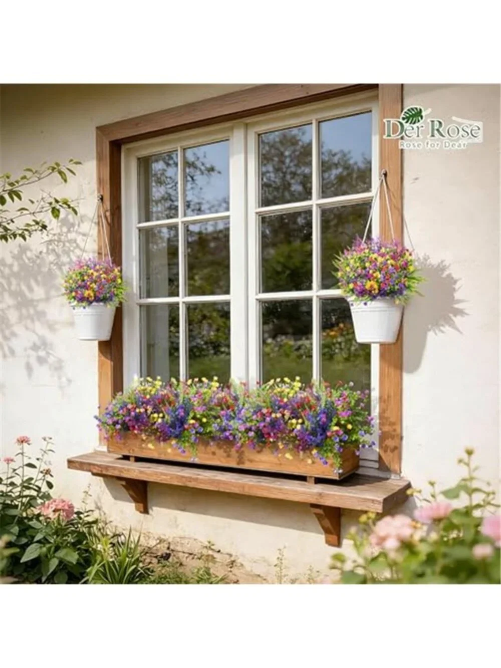Artificial Outdoor Flowers Faux Daisy Fern Plants UV Resistant Patio Decor Set